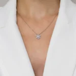 Colier argint pandantiv floare pietre zirconia crystal bloom vedere frontala