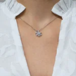 Colier argint pandantiv floare pietre zirconia crystal bloom vedere frontala