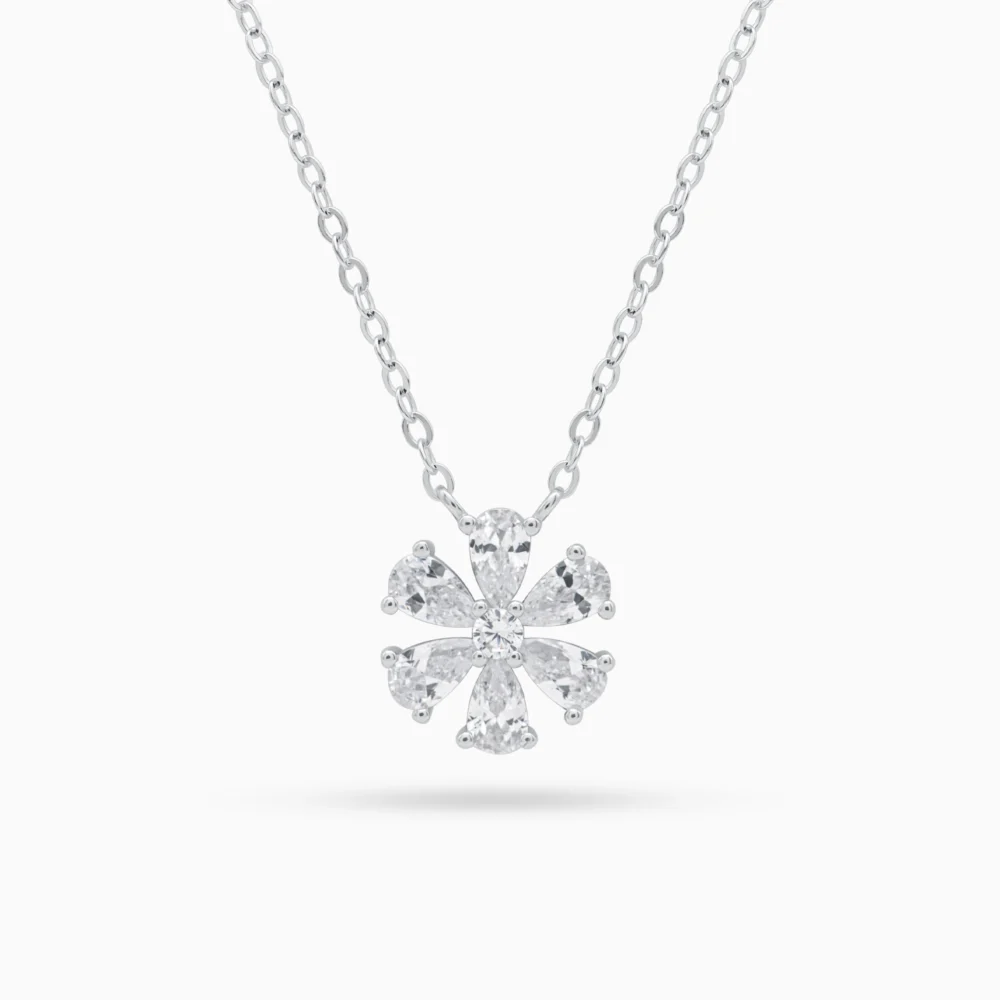 Colier din argint cu pandantiv floare și pietre cubic zirconia – Crystal Bloom