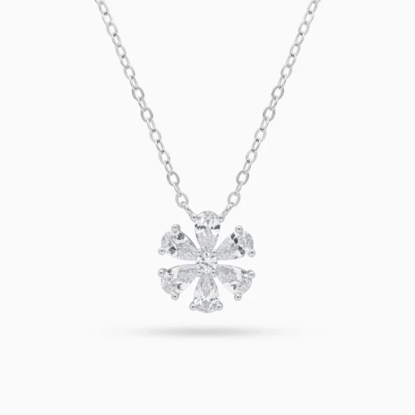 Colier argint pandantiv floare pietre zirconia crystal bloom vedere frontala