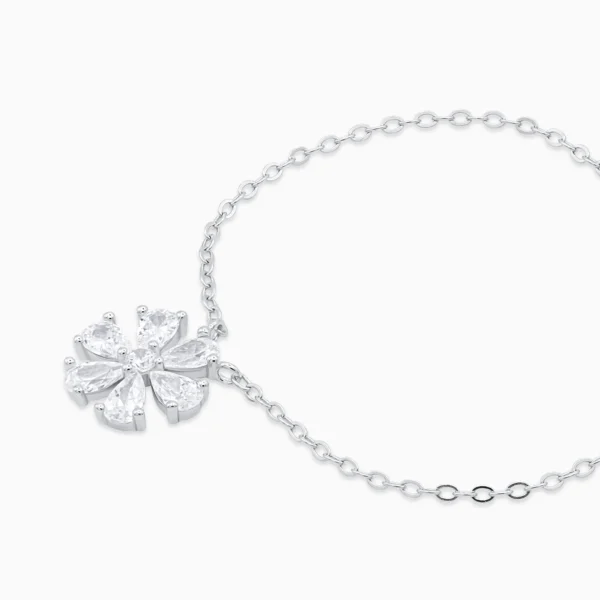 Colier argint pandantiv floare pietre zirconia crystal bloom vedere laterala