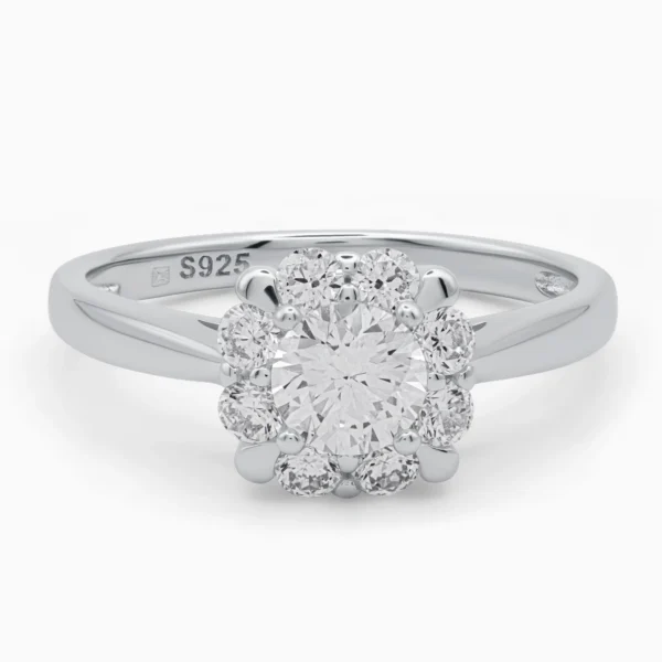 Inel din argint Pure Elegance cu design floral și cubic zirconia, vedere frontala