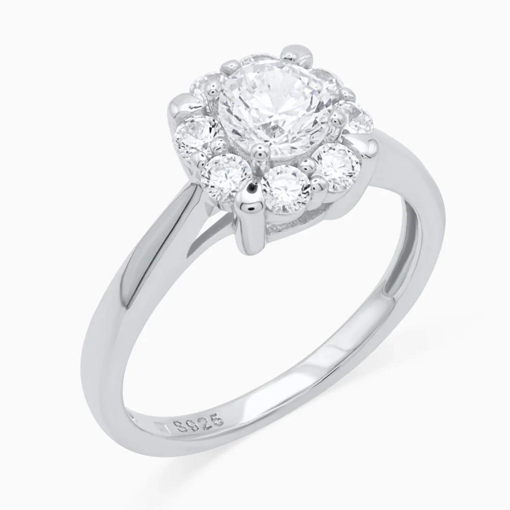 Inel elegant din argint Pure Elegance cu design floral și cubic zirconia, vedere laterala