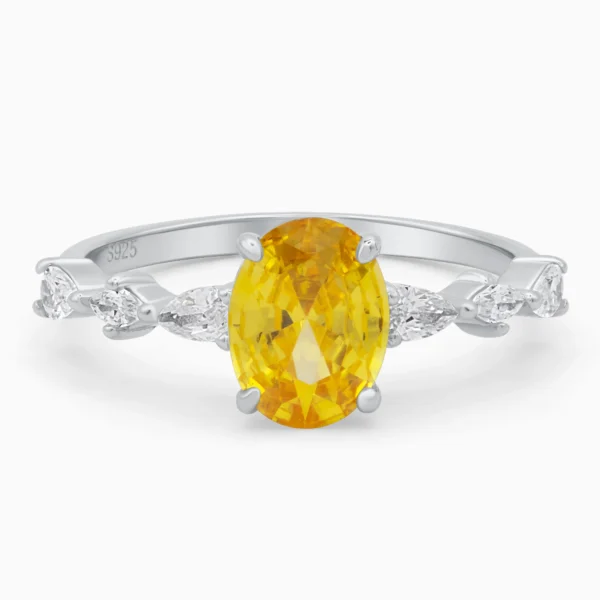 Inel din argint Solar Kiss cu piatră cubic zirconia galbenă, vedere frontală