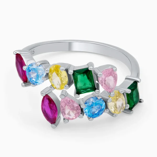 Inel din argint Color Symphony cu pietre cubic zirconia multicolore, vedere frontală