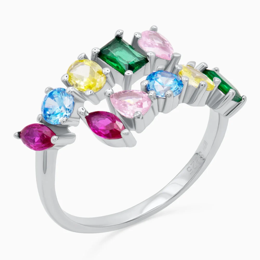 Inel din argint Color Symphony cu pietre cubic zirconia multicolore, vedere laterală