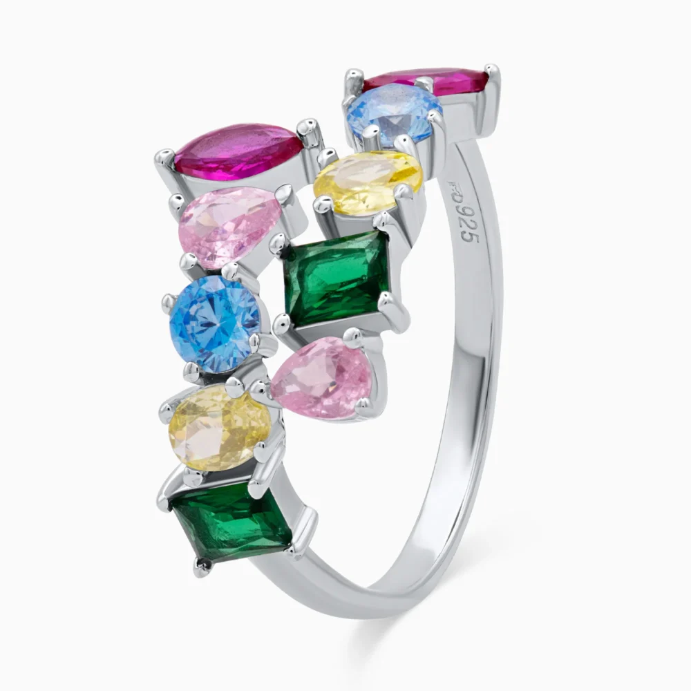 Inel din argint Color Symphony cu pietre cubic zirconia multicolore, vedere unghi