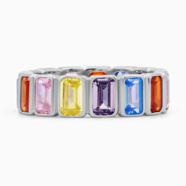 Detaliu Inel modern din argint Allegra cu pietre cubic zirconia colorate