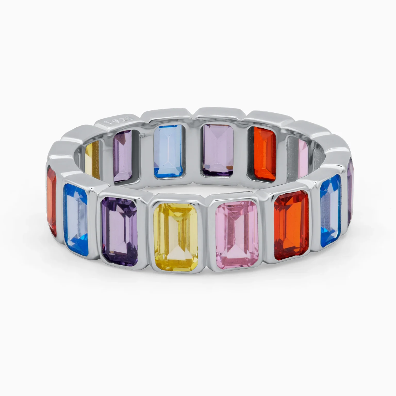 Inel modern din argint Allegra cu pietre cubic zirconia colorate, vedere frontală