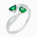 Inel-reglabil-argint-pietre-verzi-inima-Green-Desire-vedere-frontala