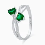 Inel-reglabil-argint-pietre-verzi-inima-Green-Desire-vedere-frontala