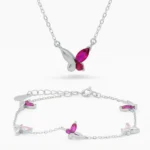 Set brățară și colier din argint cu pietre roz – Blossom Touch
