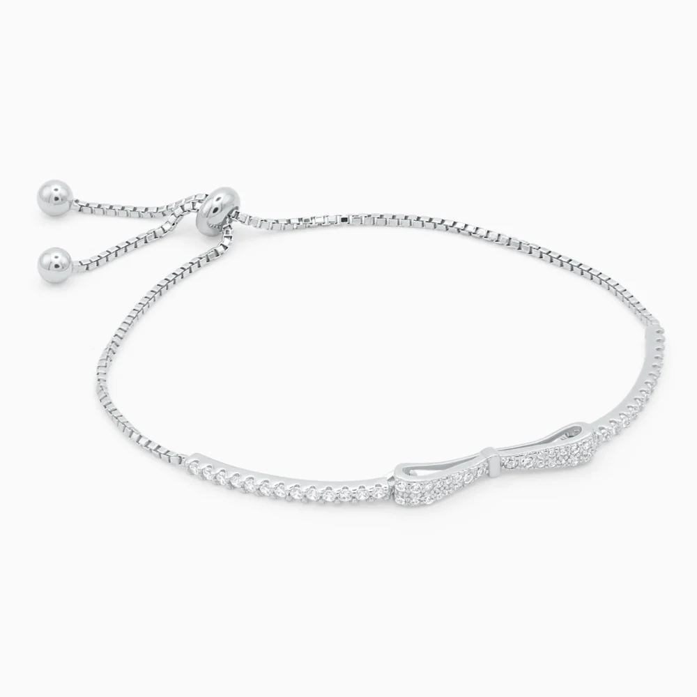 Brățară reglabilă din argint cu fundiță și pietre cubic zirconia Elegant Bow, vedere laterală