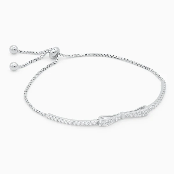 Brățară reglabilă din argint cu fundiță și pietre cubic zirconia Elegant Bow, vedere laterală