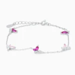 Set brățară și colier din argint cu pietre roz – Blossom Touch