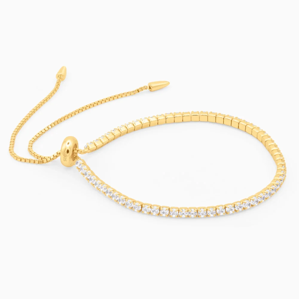 Brățară tennis Golden Tennis Line din argint placat cu aur de 18K cu zirconii montate continuu și sistem de închidere reglabil
