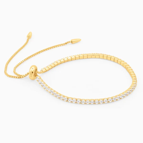Brățară tennis Golden Tennis Line din argint placat cu aur de 18K cu zirconii montate continuu și sistem de închidere reglabil
