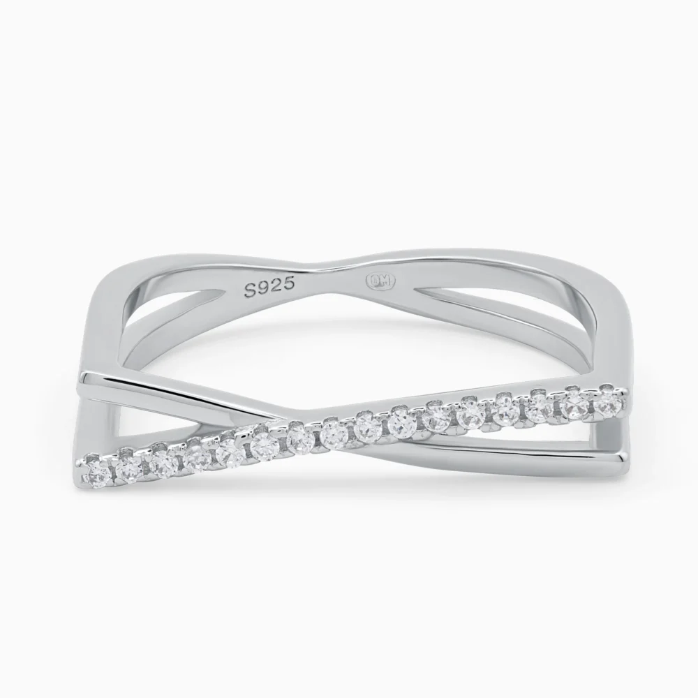 Inel din argint cu design geometric și pietre cubic zirconia - Timeless Twist