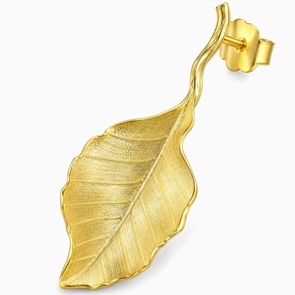 Cercei din argint placați cu aur de 18K, cu frunze de toamnă – Autumn Ember, prim-plan