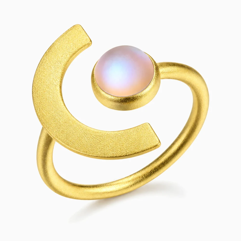 Inel din argint placat cu aur de 18K și piatră cu reflexii sidefate – Moon Veil, vedere de sus