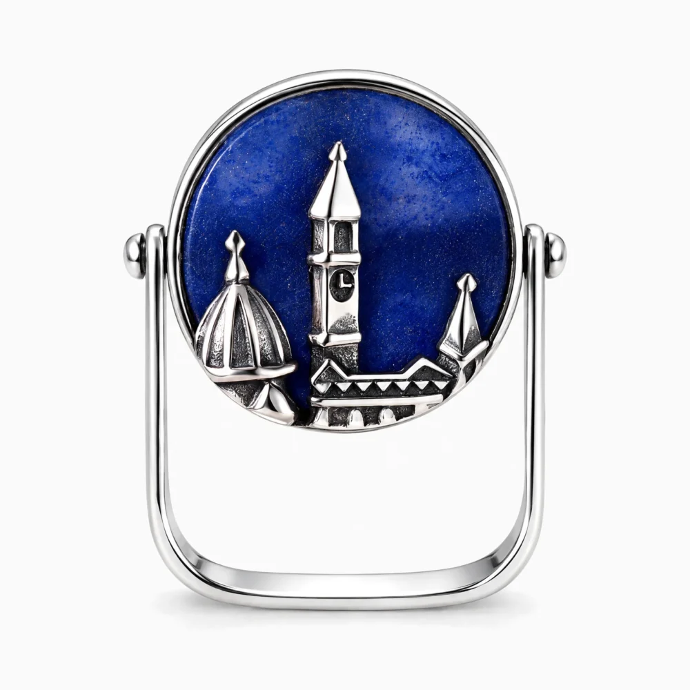 Inel din argint cu aventurin, inspirat de Domul din Florența – Florence Dome, vedere frontală