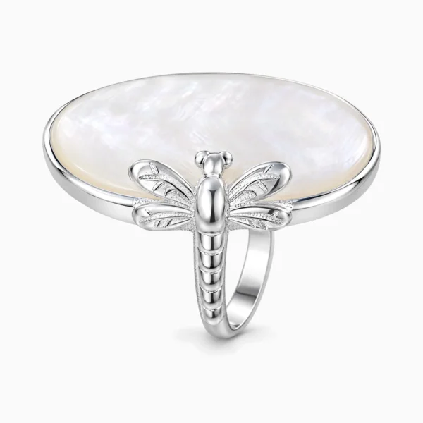 Inel din argint cu libelulă și sidef natural – Pearly Glide