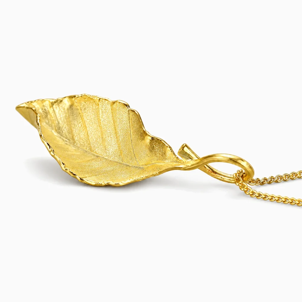 Pandantiv din argint placat cu aur de 18K, cu frunză de toamnă – October Leaf, vedere laterală