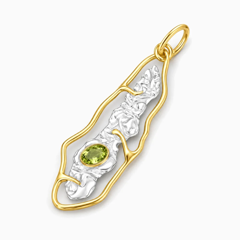Pandantiv din argint cu peridot – Leaf Romance, vedere de sus